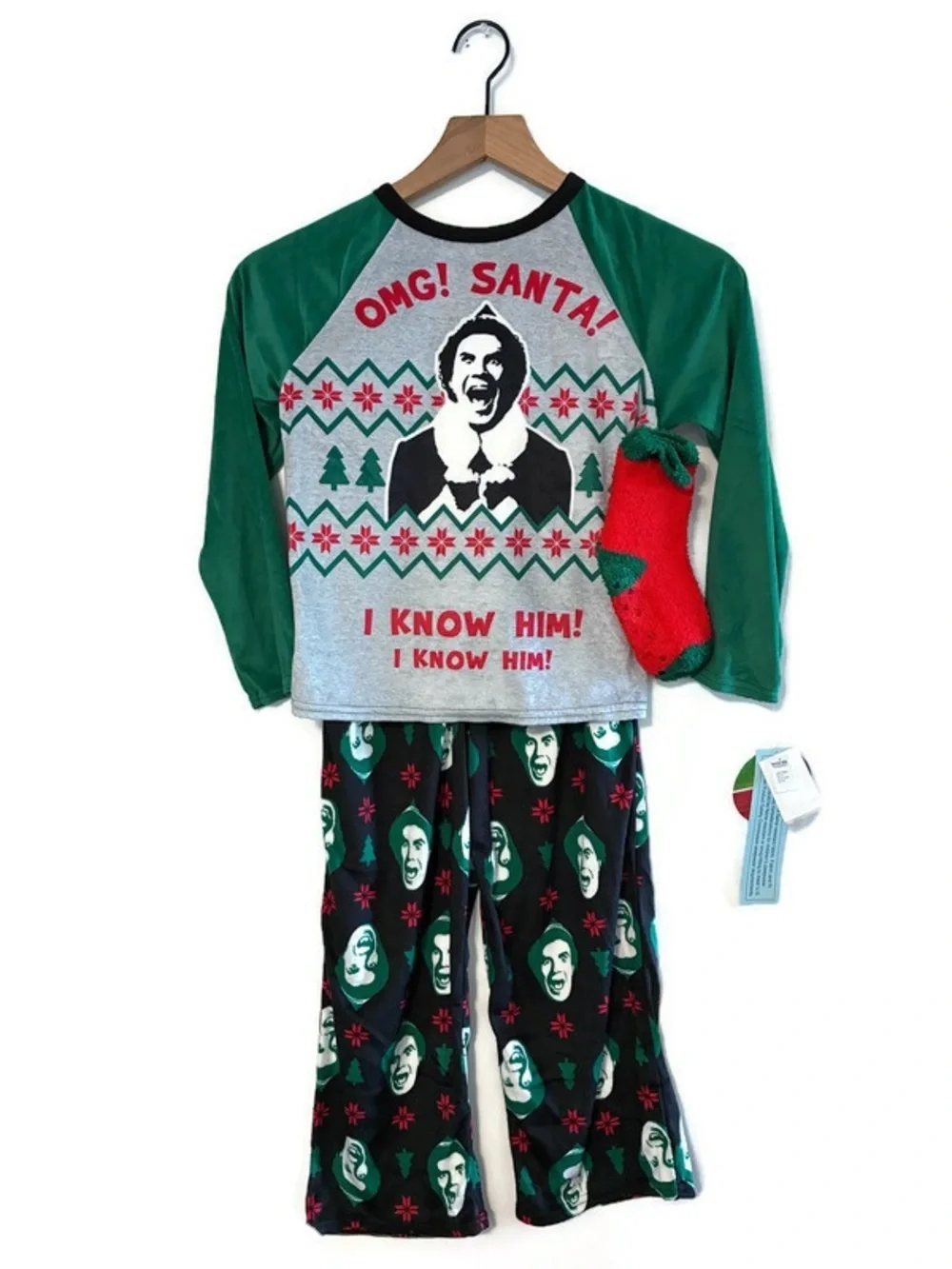 NWT ELF OMG IT’S SANTA! 3pc Fleece Pajama Set socks Boy’s size Medium 8